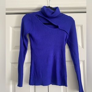 Blue turtleneck sweater!